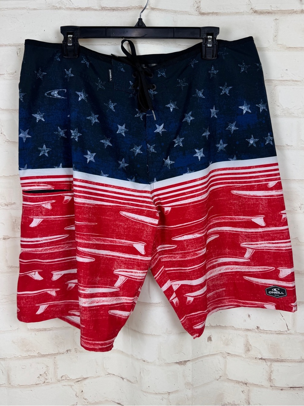 Board Shorts Swim Trunks O’Neill HYPERFREAK Patriotic Surfing Beach Mens Size 37